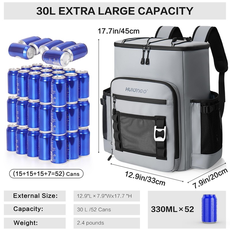 Hulongo Large 52cans Waterproof Insulated Cooler Backpack for Men &