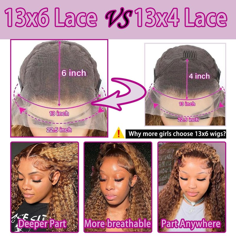 LAINSS P4/27 Highlight Curly Human Hair Wig 13x6 Ombre Deep