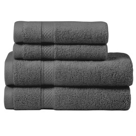 LINENOVA Towels for Bathroom, 100% Cotton Towel Set of 4 - Includes 2 Face Towels 2 Hand Towels for Hotel, Spa, and Gym, 650GSM Softness & Absorbency Face Washer & Hand Towels Set, Charcoal