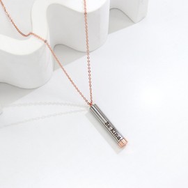 HMOOY Be Kind of a B Necklace for Women, 3D Engraving Vertical Bar Stainless Steel Necklace Hidden Necklace Inspirational Necklace Choker (Cylindrical Retractable, Rosegold)