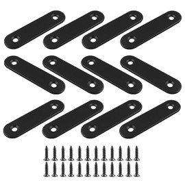 Hordion 12Pcs 2 Inch Straight Bracket Stainless Steel Brace, Flat Mending Plate Fixing Bracket Connector with Screw for Cabinet Furniture Joining Plate, Black