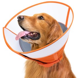ROMANTIC BEAR Dog Cone Collar Large,Soft Dog Cone With Adjustable Buckle,Anti- Bite Elizabethan Collars For Dog & Cats, Pet Collar Comfy Cone Neck Collar After Surgery (Orange, L(15.7''-18.9''))