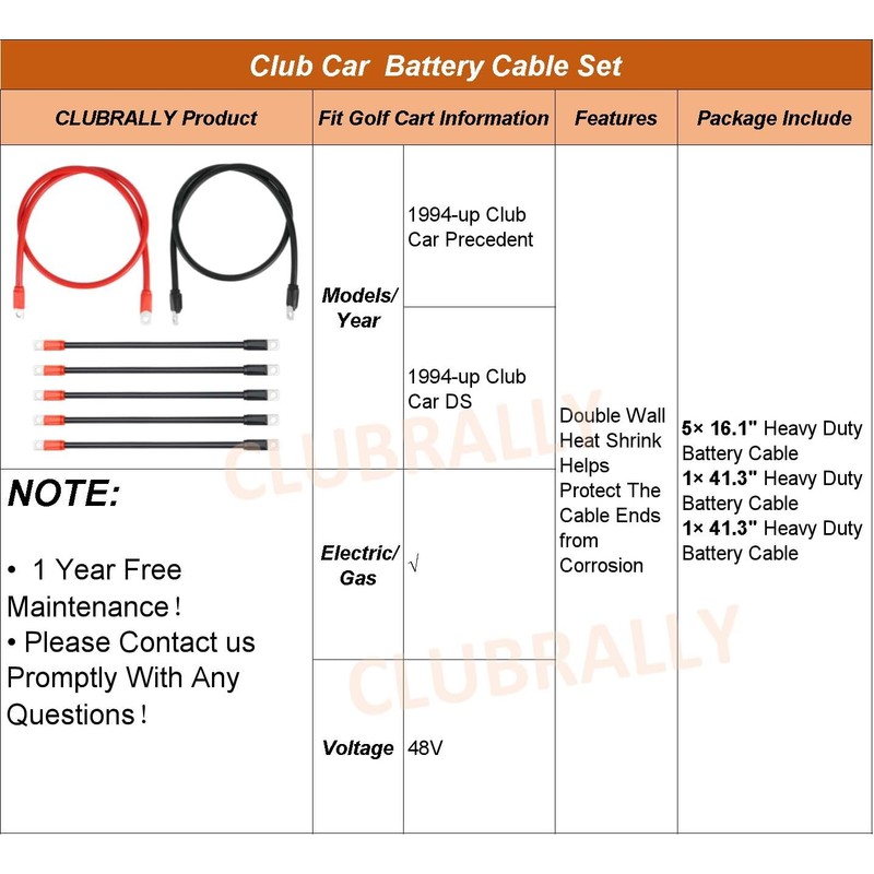 CLUBRALLY Golf Cart Heavy Duty Battery Cable 7 PCS Set