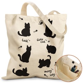 Miss Adola Aesthetic Cat Tote Bag for Women - with Magnetic Buckle and Zipper Inner Pocket for Lady Cloth Cotton Tote Bag for Gym, Work, Travel, Library, Shopping,Six Cats