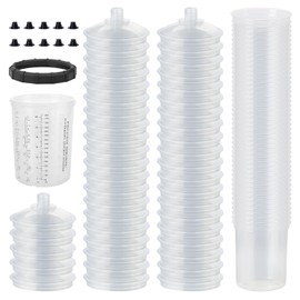 nihao Disposable Paint Sprayer Mixing Cup Kit with 125 Mic 27 Ounce (800ml) Hard Cup, 45 Cup Liners, 45 Lids, 10 Plugs, 1 Retainer Ring Compatible Traditional Series Spray Gun