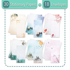 Mr. Pen Papel de escritura de papelería con sobres para escribir cartas, papel de escritura de 30 cartas+18, lindo juego de papelería
