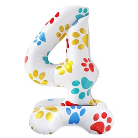 Yiran Helium 16 Inch Paw Dog Balloons with Base,Helium Aluminum Foil Birthday Number 4 Mylar Balloons Birthday Party Paw Dog Theme Decorations Supplies for Boys Girls Kids Birthday Balloons