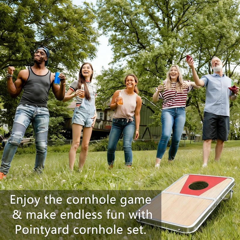 Pointyard Portable Cornhole Board Set - Foldable Aluminum Frame Cornhole