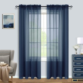 Navy Blue Curtains 96 Inches Long for Living Room Set of 2 Panels Rod Pocket Window Sheer Curtains for Bedroom 52x96 Inch Length