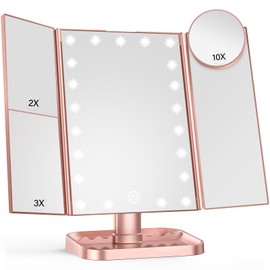 HUONUL Makeup Mirror, 10X 3X 2X Magnification, Lighted Makeup Mirror, Touch Control, Dual Power Supply, Portable LED Mirror, Women Gift (Rose Gold)