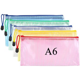 MIETONG A6 Plastic Zip Wallets Folders - 5PCS Document Folder File Zipper Bags Document Wallet Ziplock Bags Travel Storage Pouch Mesh Zip Folders for School Office Supplies and Travel Accessories