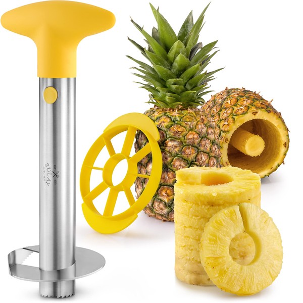 Zulay Kitchen Pineapple Corer and Slicer Tool - Stainless Steel Pineapple Cutter for Easy Core Removal & Slicing - Super Fast Pineapple Slicer and Corer Tool Saves You Time (Yellow)