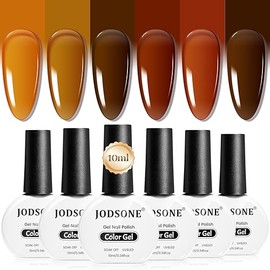 JODSONE 6 Colors Gel Nail Polish Set Fall Collection Jelly Effect Soak Off Need U V LED Gel Polish Set Autumn Mauve Brown RedSalon-Quality DlY Home Manicure