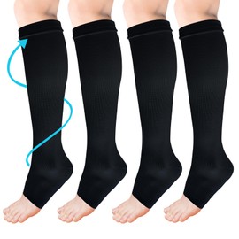 ACWOO Calze a Compressione per Donne e Uomo, 2 Paia Elastici Compressione Graduata Forte a Punta Aperta per Sportive, Corsa, Giri in Bici, Gravidanza, Viaggi in Aereo, 15-20 mmHg