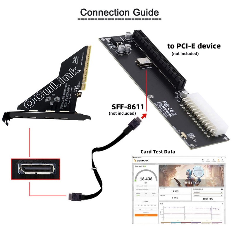 chenyang 4 Port Oculink to PCIe 4.0 X16 Adapter,SFF-8611/8612 to