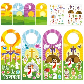 16 Set Easter He Live Jesus Sticker Scenes Door Knob Hangers DIY Easter Jesus Resurrection Stickers Craft Gift for Kids Classroom Party Activities Supply (Easter 16)