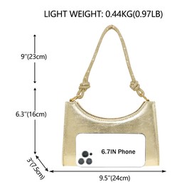 Milisente Women's Clutch Elegant Shoulder Bag Handbag Hobo Evening Bag Crossbody Clutch with Glitter Carry Strap, PU Gold