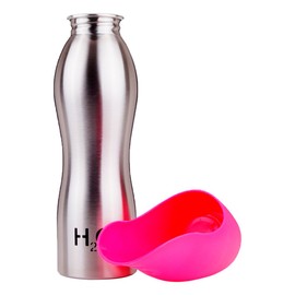 H2O4K9 Stainless Steel Dog Water Bottle and Travel Bowl, Large, 700 ml, Perfect Pink