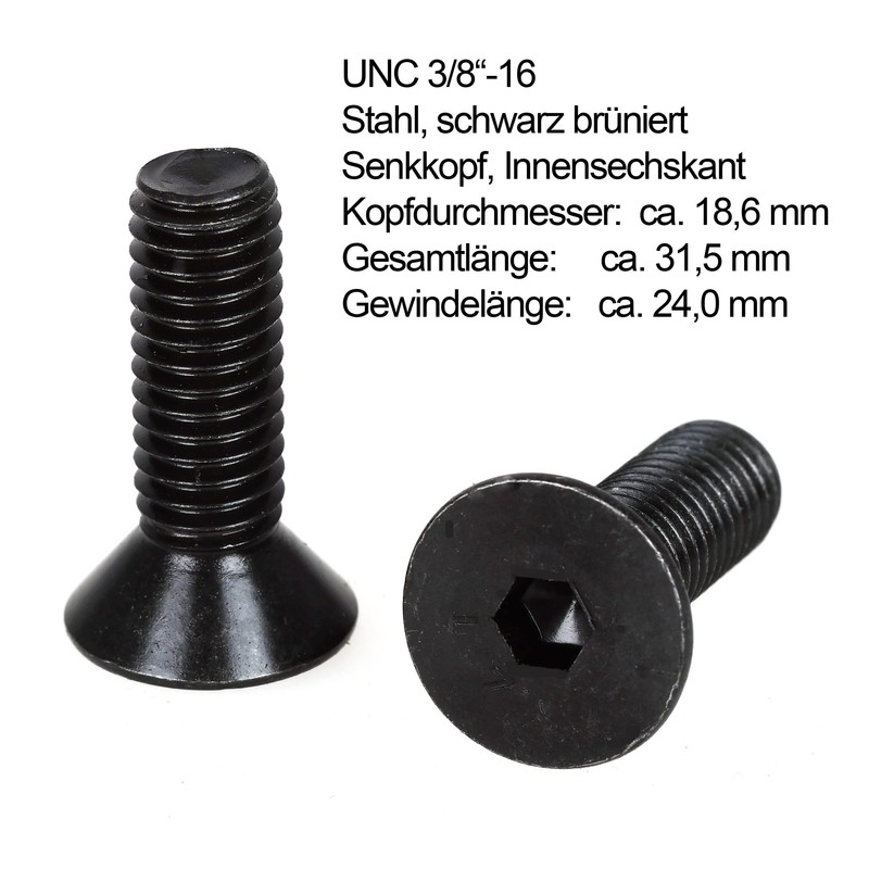 Photecs Countersunk Screws UNC 3/8-16 Inch Thread (Pack of 2),