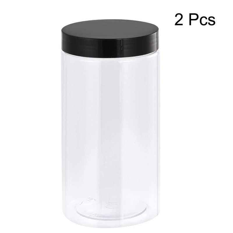 uxcell Round Plastic Jars with Black Screw Top Lid, 34oz/