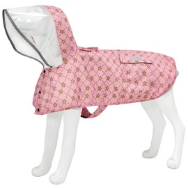 Waterproof Dog Raincoat, Adjustable Reflective Lightweight Pet Rain Clothes with Poncho Hood (Gold Cheery Blossoms Pink, XX-Large)