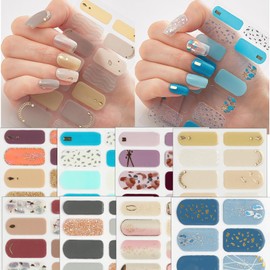 Mkwntg Spring Nail Wraps Stickers Luxury Shiny Nail Polish Strips Full Nail Wraps with Gold Patterns Self Adhesive Glitter Gradient Nail Polish Stickers for Women Girls DIY Nail Decoration 8 Sheets