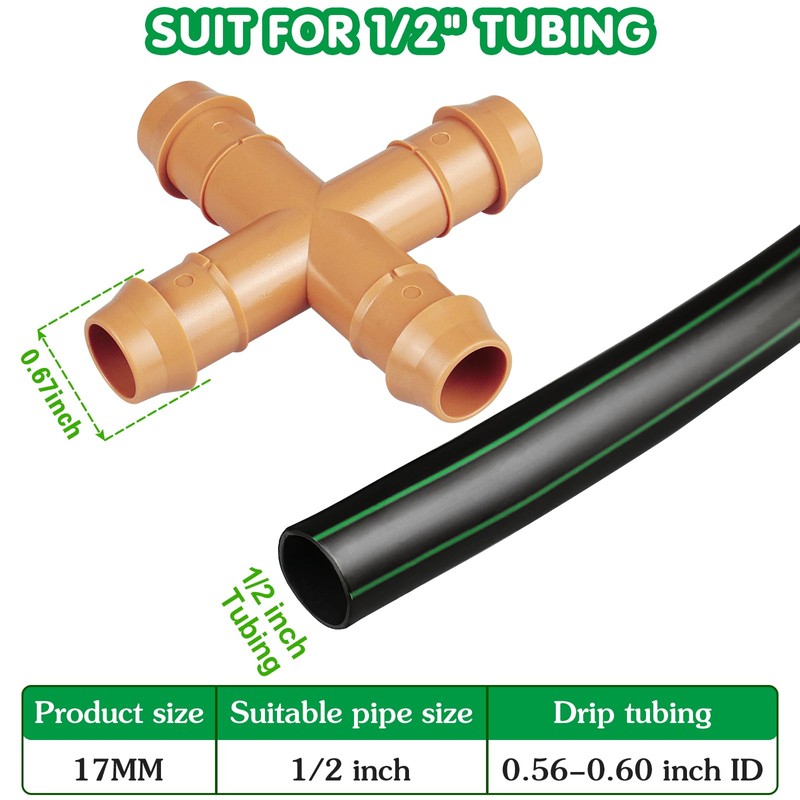 iMopo 12 Pack Drip Irrigation Fittings Cross Connectors, 1/2 Inch
