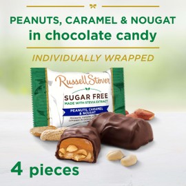 RUSSELL STOVER Sugar Free Peanut, Caramel & Nougat Chocolate Candy, 2.4 oz. bag (Pack of 10)