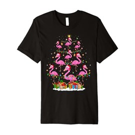 Flamingo Christmas Tree Lights Santa Hat Pink Flamingo Xmas Premium T-Shirt