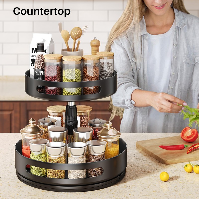 Lazy Susan Organizer Spice Rack - 2 Tier Height Adjustable