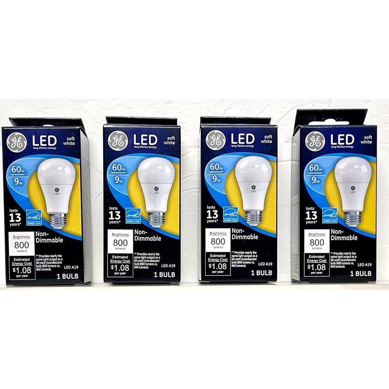 GE 61962 8PK Individual Pack 9W Soft White A19 Shape