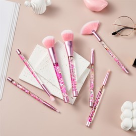 NOVIIML rushes Set Glitter Unicorn Foundation Sparkles Cute Fan Powder Blush Lip Highlight Eye shadow Eyebrow Makeup Brush Set with Beautiful Liquid for Girls Teen Gift Present (pink brush)