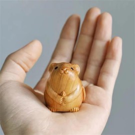 Ymhapp Cute Wooden Small Mouse Ornament Home Decor Retro Mini Crafted Small Mouse Figurines Wooden Sculptures Carving Carving Ornament, Home Decorative Accessories