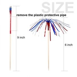 FUGUIR 100 Counts 6 Inch Firework Cocktail Picks Red White Blue Firework Party Picks Toothpicks Cupcake Toppers Drink Sticks for Fourth of July Independence Day Party Supplies
