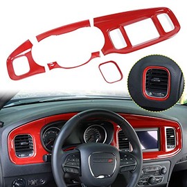 JWWY for Charger ABS Red Center Consoles Dash Board Trim for 2015-2019 Dodge Charger, 5pcs