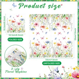 Nuanchu 50 Pack Floral Cocktail Napkins Wildflower Paper Napkins Butterfly Dinner Hand Napkin Guest Colorful Flower Decorative Towels 13 x 13 Inch for Wedding Bridal Birthday Tea Party