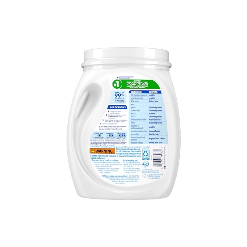 all Unit Dose Laundry Detergent, Mighty Pacs, Free Clear, 132
