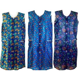 Generisch Colourful Apron with Button Placket, Comfortable and Washable Garden and Household Apron with Side Pockets, Dederon Costume, Grandma, GDR Retro Style, Blue Tones