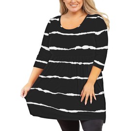 AusLook Plus Size Tunic Tops To 3/4 Sleeve White Stripe 1X Crewneck Clothes Clothing Flowy Blouse Dress Babydoll Summer Fall Winter Maternity Shirts