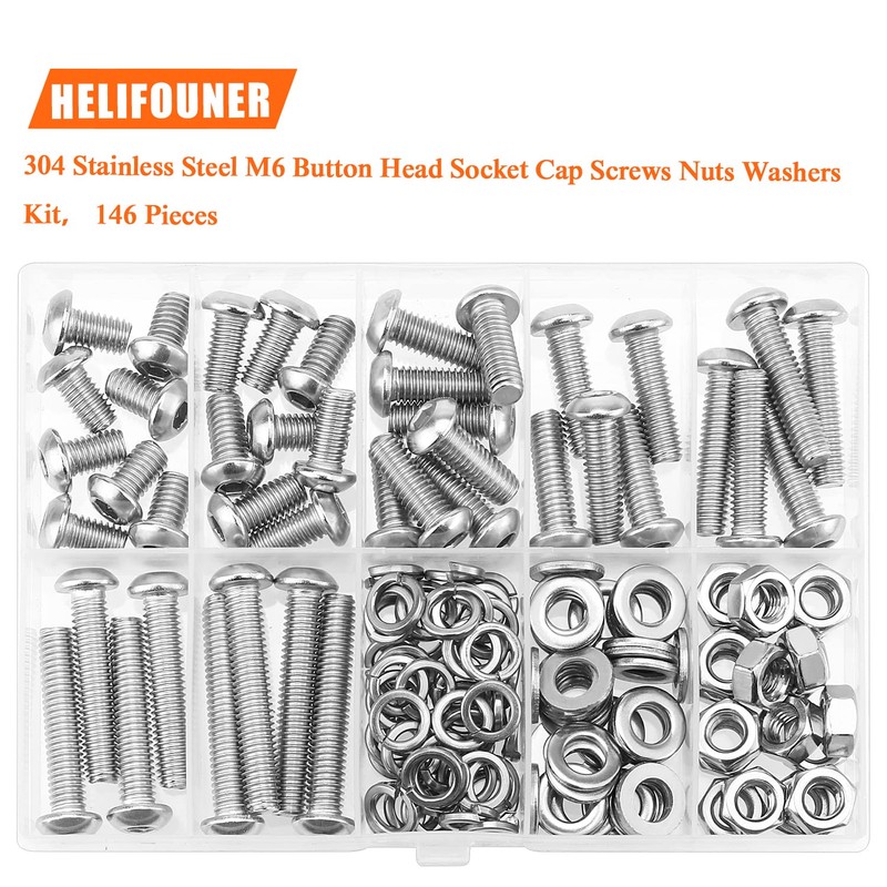 HELIFOUNER 146 Pieces M6 x 10mm /12mm /16mm /20mm /25mm
