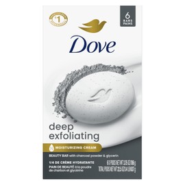 Dove Beauty Bar Soap 6 Bars Deep Exfoliating Charcoal Powder & Glycerin, for Softer, Smoother Skin, Scrubs Away Impurities 3.75 oz
