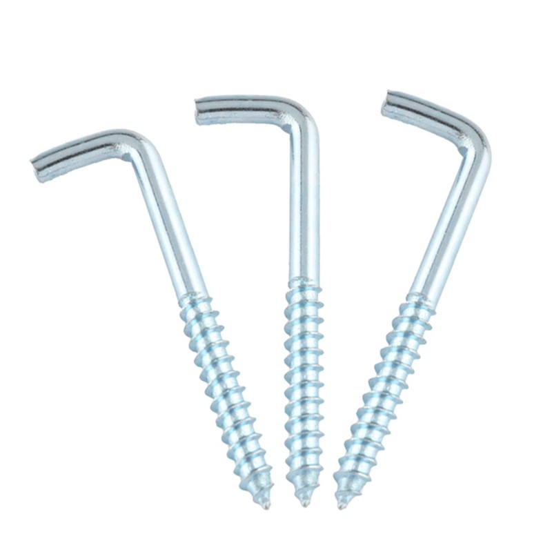 WELWIK 10pcs Screw Hook L-Shaped Hook Carbon Steel Self-Tapping Right