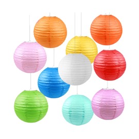 Pack of 10 Colourful Paper Lanterns, Round Chinese Paper Lanterns, 30 cm / 12 Inch Lights, Round Lampshade, Hanging Ball Shape Paper Lamps for Wedding, Birthday, Baby Shower, Celebrations, Decoration