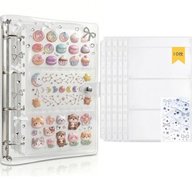 A4 Sealing Pad, Set of 10 Refills, 3 Pockets, Double-Sided Storage, Large Capacity, Storage of Each Bag, Supports 3D Stickers, Sticker Storage, Clear Pocket, Ticket Compatible, Comes with Decorative