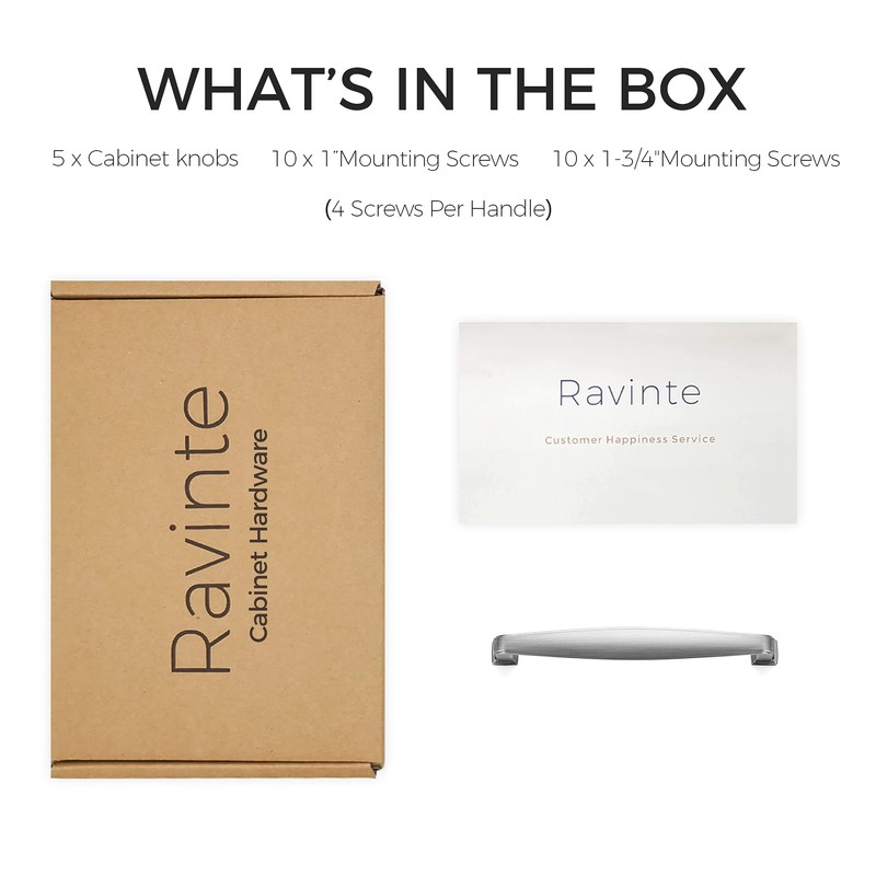 Ravinte 5 Pack Solid 5 Inch Kitchen Cabinet Handles Brushed