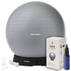 Retrospec Luna Exercise Ball - 55, 65, or 75cm Yoga Ball for Workouts, Stability, Pregnancy - Swish Balance Ball w/Pump & Base for Office & Home Gym