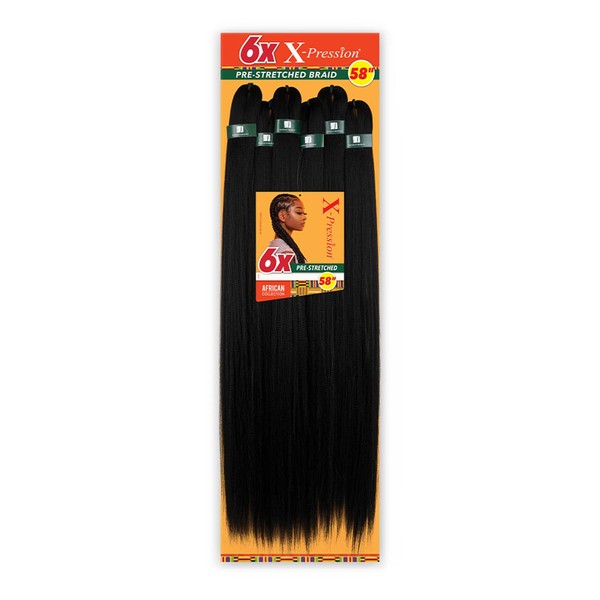 Sensationnel Xpression prestretched braiding hair - Kanekalon flame retardant smooth yaki braid hair extension 6X 58 inch (1 pack, 1B)