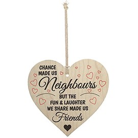 Meijiafei Chance Made Us Neighbours Novelty Wooden Hanging Heart Plaque Friendship Gift