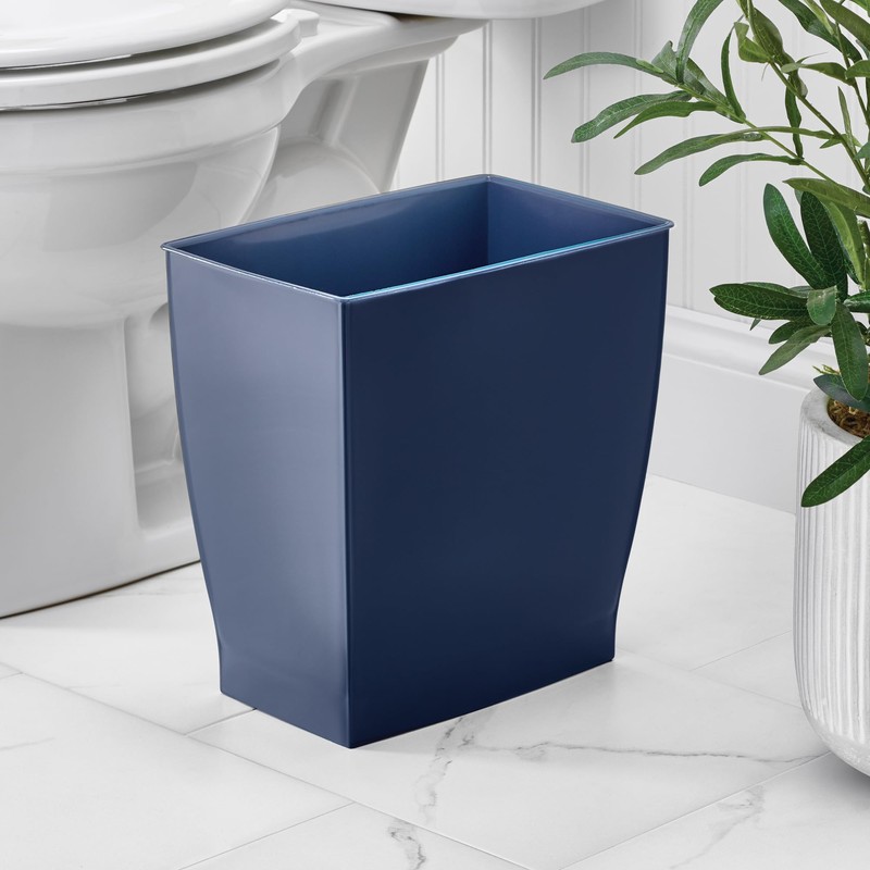 iDesign Small Plastic Bathroom Trash Can, Slim Rectangle Garbage Bin