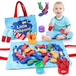 REMOKING Montessori Toys for Toddler 1 2 Year Old Boy Girl Birthday Gift, 23 PCS Cloth Fishing Game with Stacking Cup- Number Counting, Color Sorting, Shape Learning for 6-12-18 Month Baby Sensory